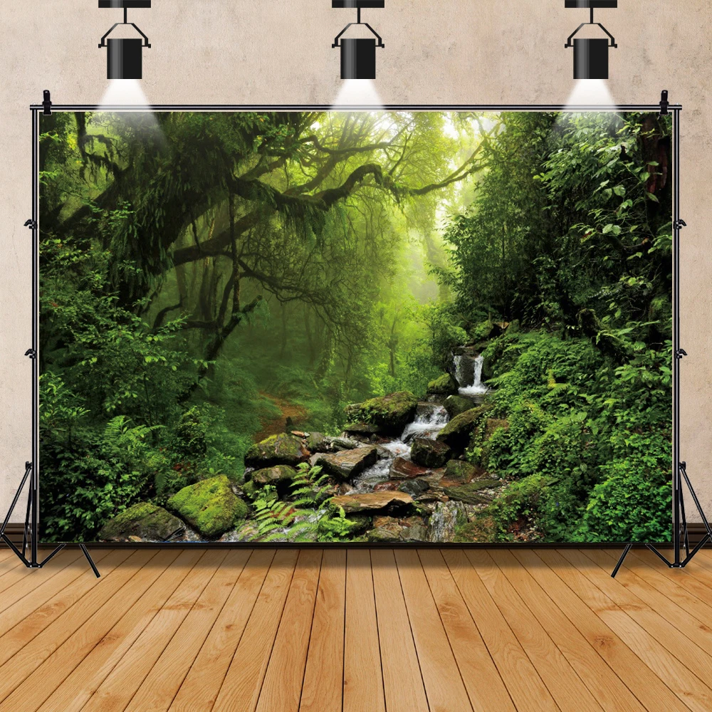 Summer Nature Backdrops Waterfall Mountain River Forest Wooden Way Landscape Room Decor Backgrounds Photocall Photo Studio