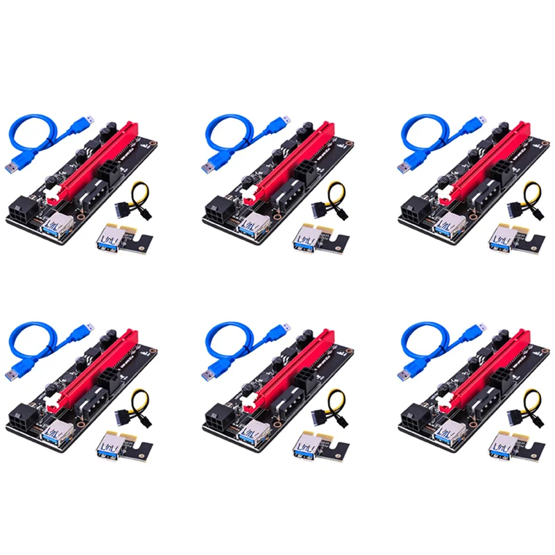 

6X PCI-E Pcie Riser 009 Express 1X–16X Удлинитель PCI E USB Riser 009S Двойная 6-контактная карта адаптера 15 контактов для биткойн-майнера