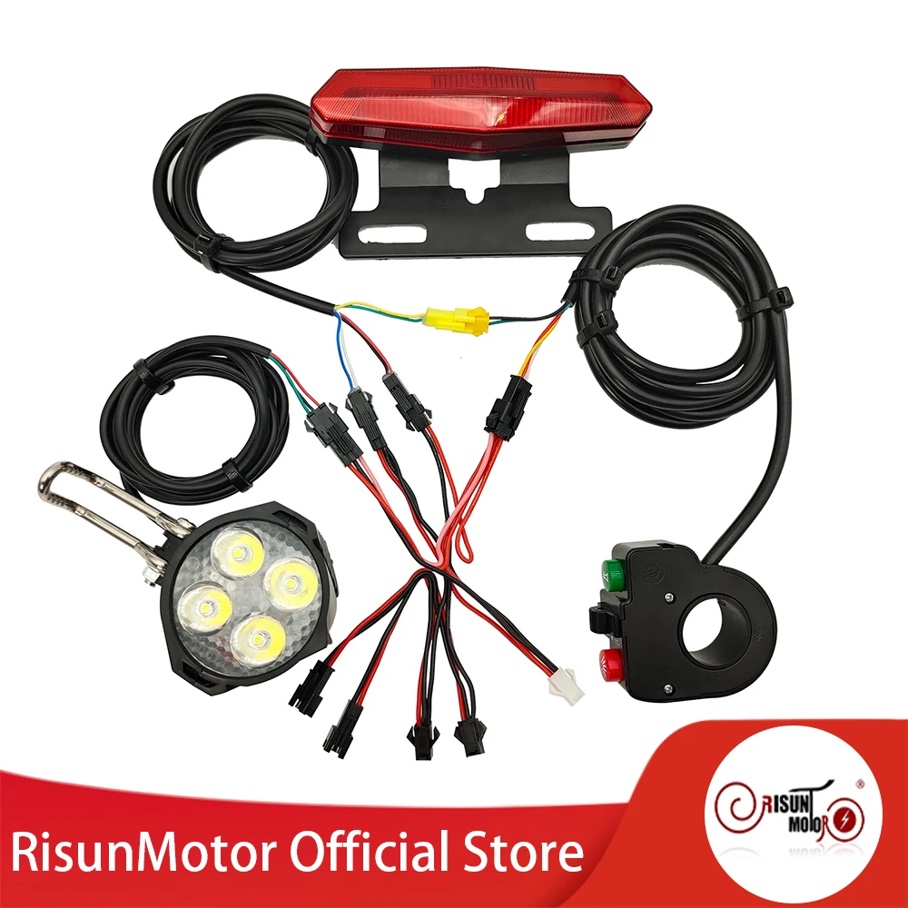 Ebike Headlight and Tail Light Sets Electric Bike Bicycle 24/36/48V/60V Front Rear Warning Lights LED Night Spotlight Headlamp