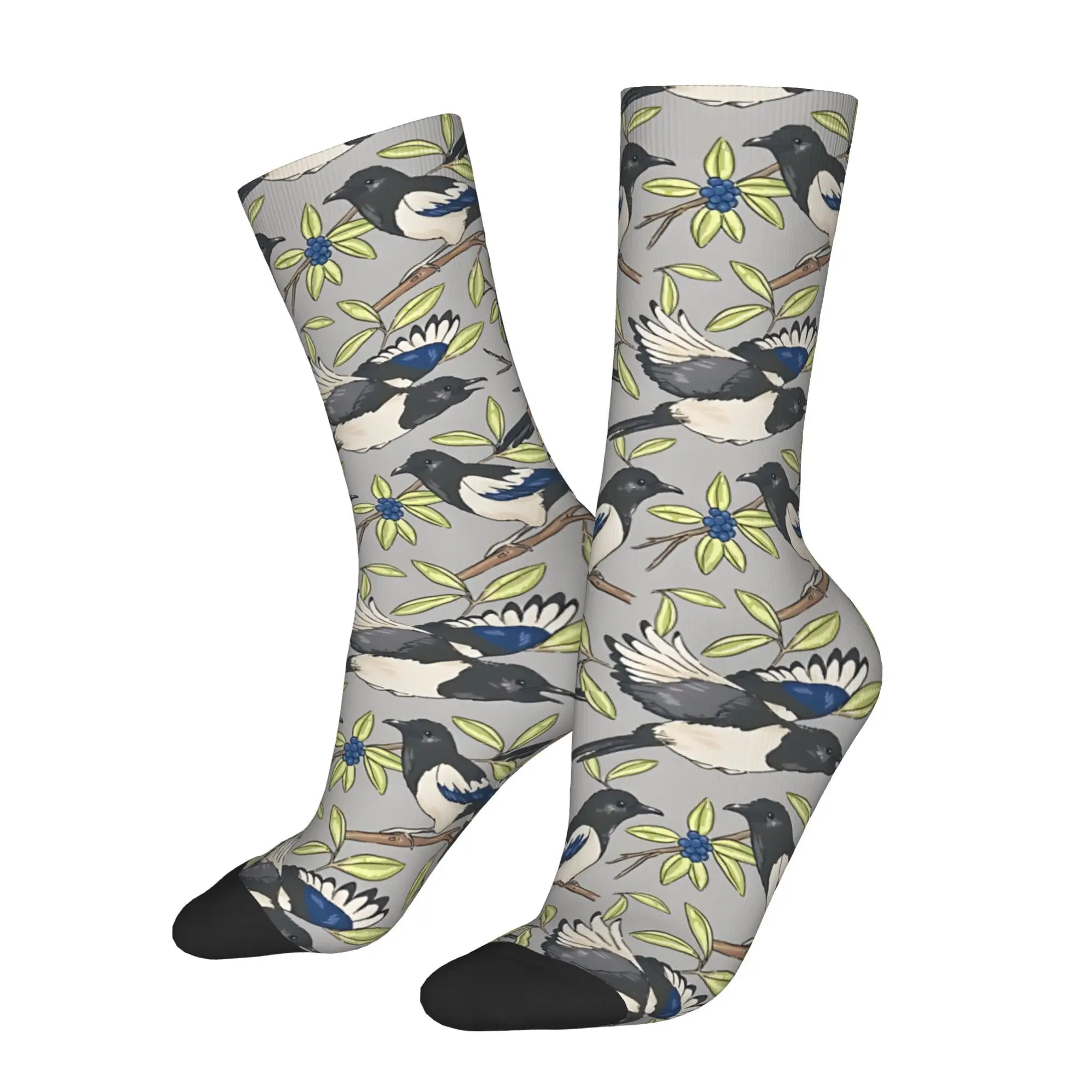 1pc Magpie Bird Printed Men's Socks  Novelty Hip Hop Harajuku Pattern Crew Sock Casual Gift