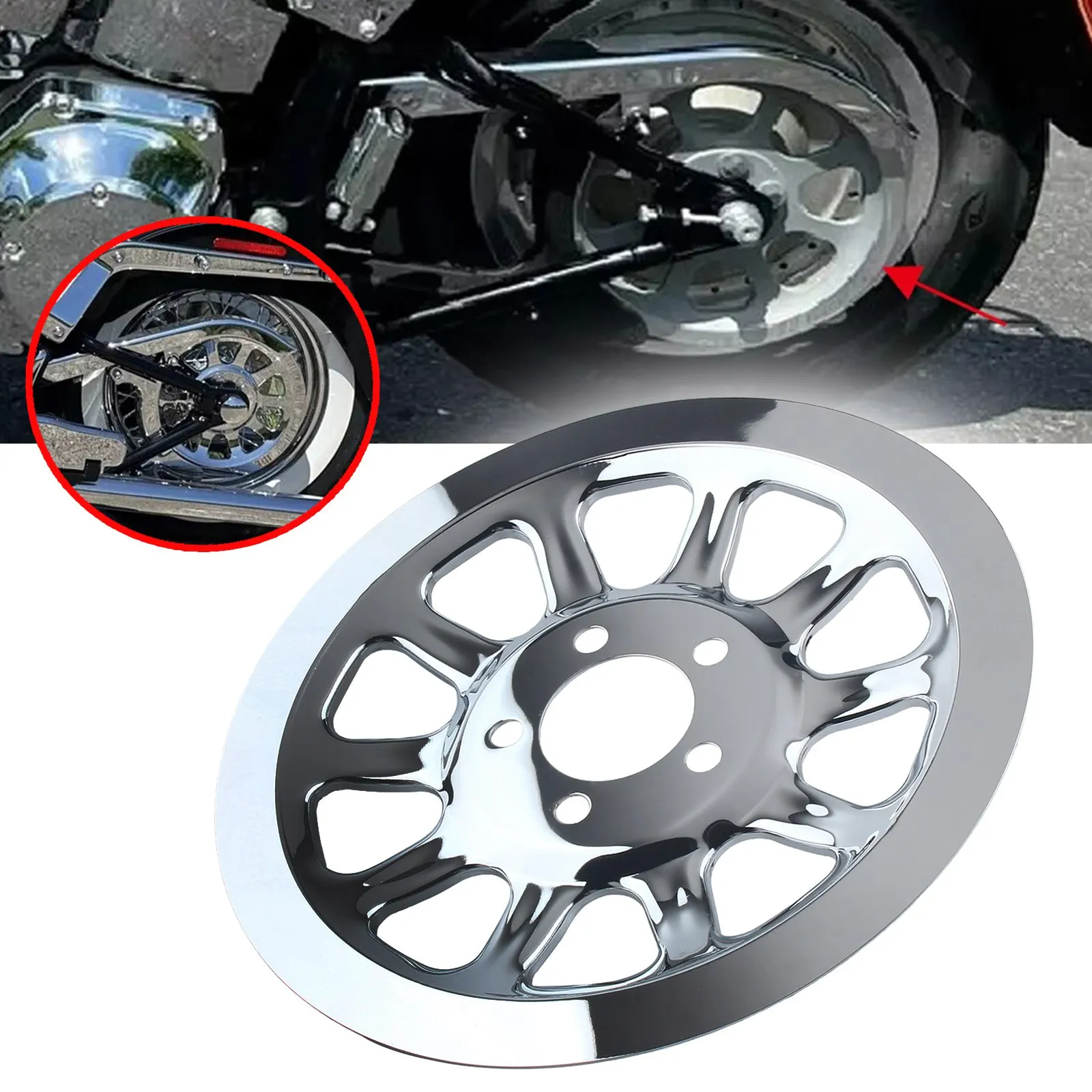 Motorcycle Chrome Outer Rear Pulley Cover Insert 66 Tooth For Harley FXST FLT FLST 2007-2017
