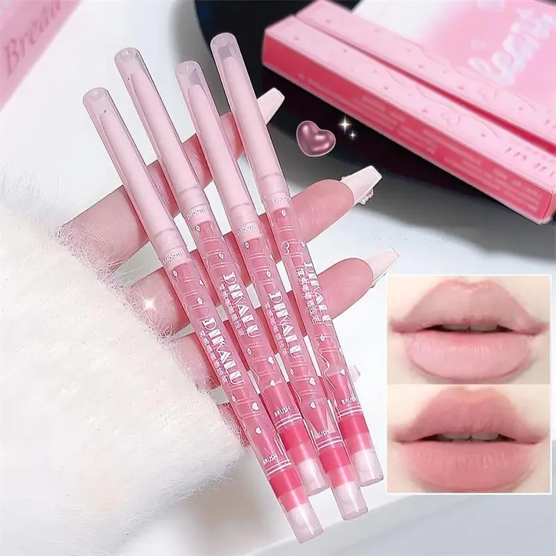 Matita per labbra opaca a doppia testa Penna per rossetto a lunga durata Tazza antiaderente Matita per labbra in velluto impermeabile con pennello Cosmetici per il trucco