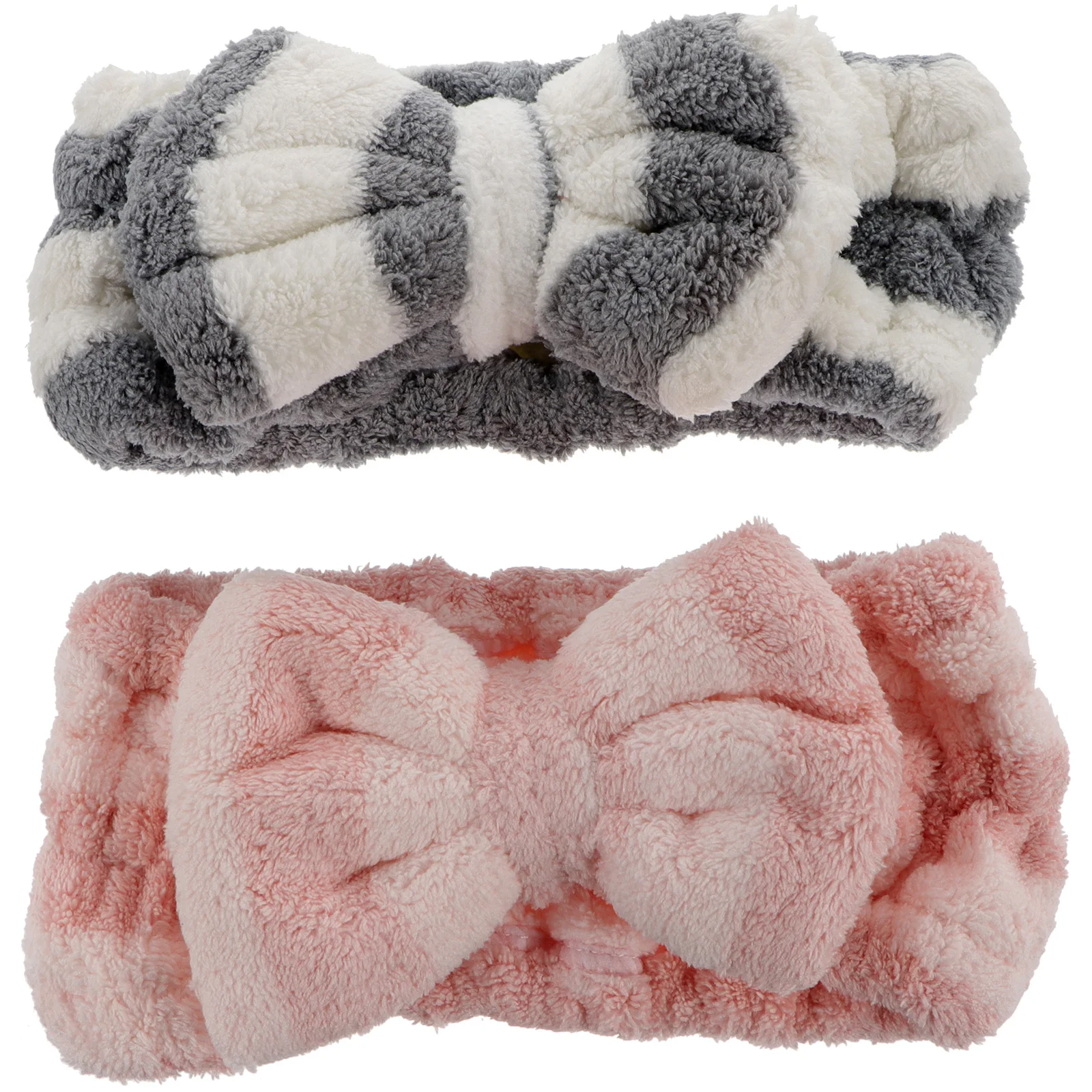 

2 Pcs Makeup Headb s Bowknot Coral Fleece Hair Elastic Face Washing Bowknot Spa Facial Headb Shower Pink White Gray
