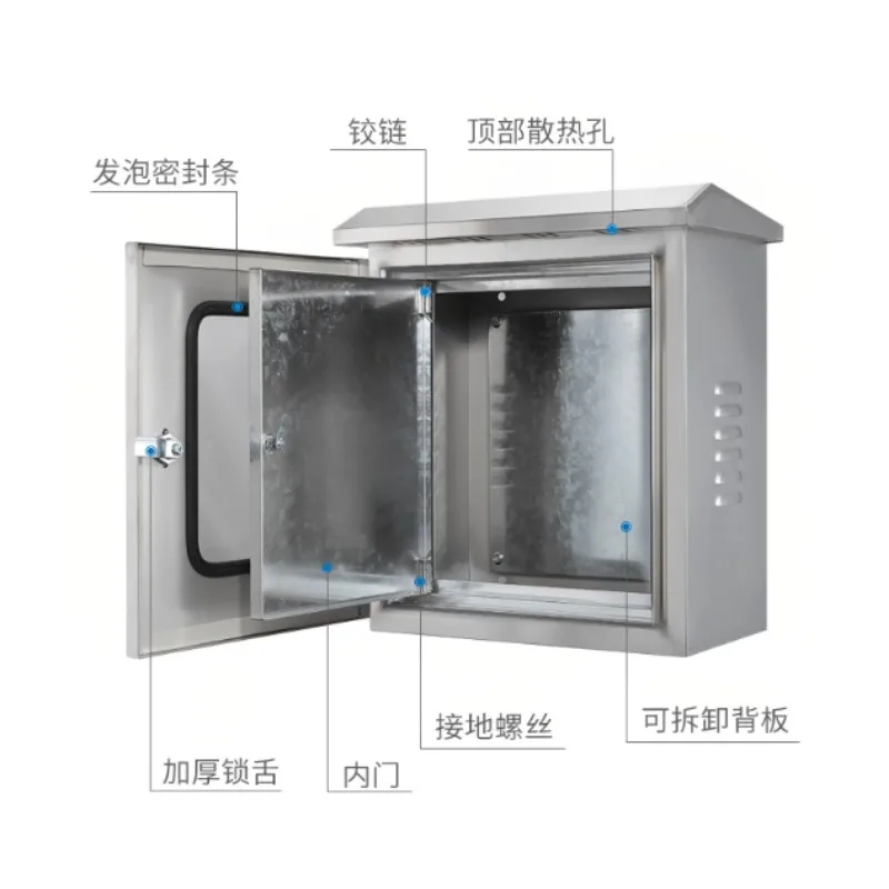 Stainless Steel Double Door Electrical Box Waterproof Locked Enclosure Outdoor Power Distribution Cabinet