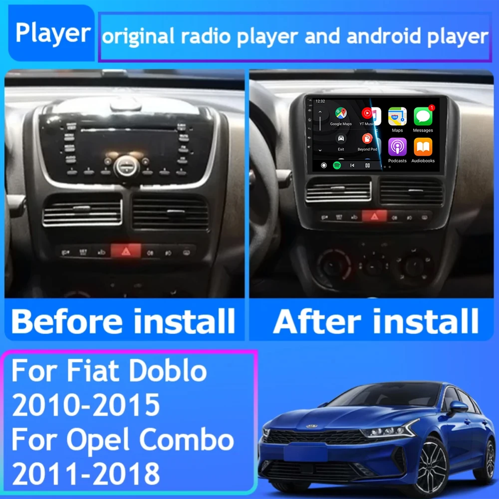 Android 14 For FIAT DOBLO For OPEL COMBO TOUR 2010 - 2015 Car Radio GPS Navigation QLED Carplay Auto Multimedia Stereo Player BT