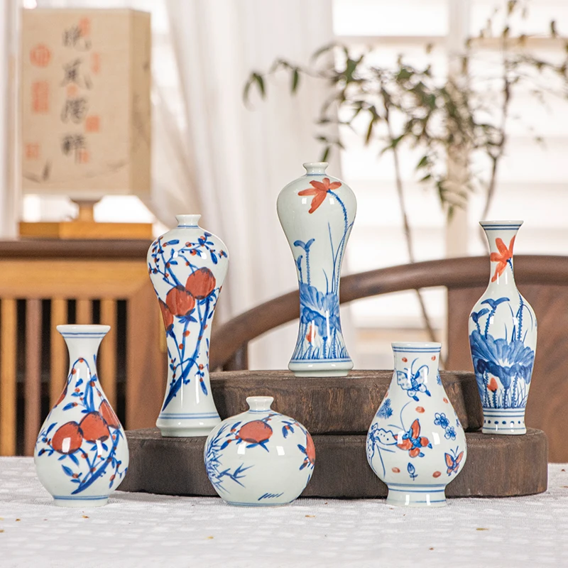 Jingdezhen Hand-painted Flower Vase New Chinese Style Blue And White Zen Style Dried Vase Living Room Flower Arrangement