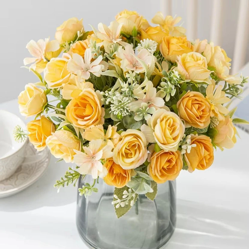 Flores artificiales rosas de seda corona de boda mesa de la habitación del hogar decoración de festivales ramos de novia patio al aire libre jardín regalos DIY baratos