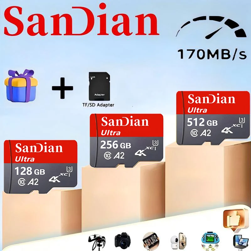 Memory Card 256GB TF Cards 512GB Micro TF SD Card 64GB SD Cards C10 for Smart TV/Digital Frame/Mobile/Sport Camera/Car DVR