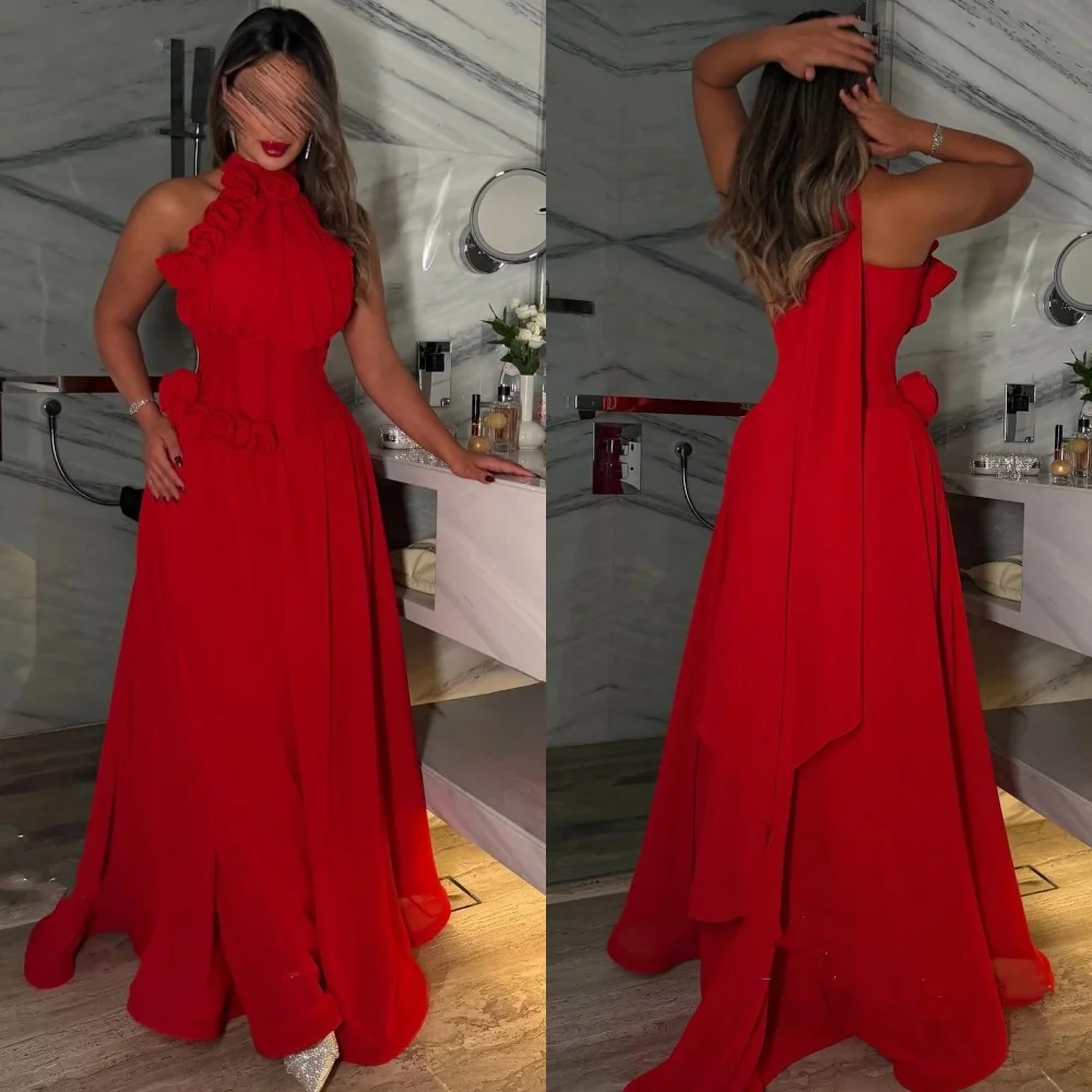 맞춤형 고품질 패션 수제 꽃 장식 A라인 하이 칼라 롱 드레스 맞춤형 행사 드레스 다양한 사이즈 가능