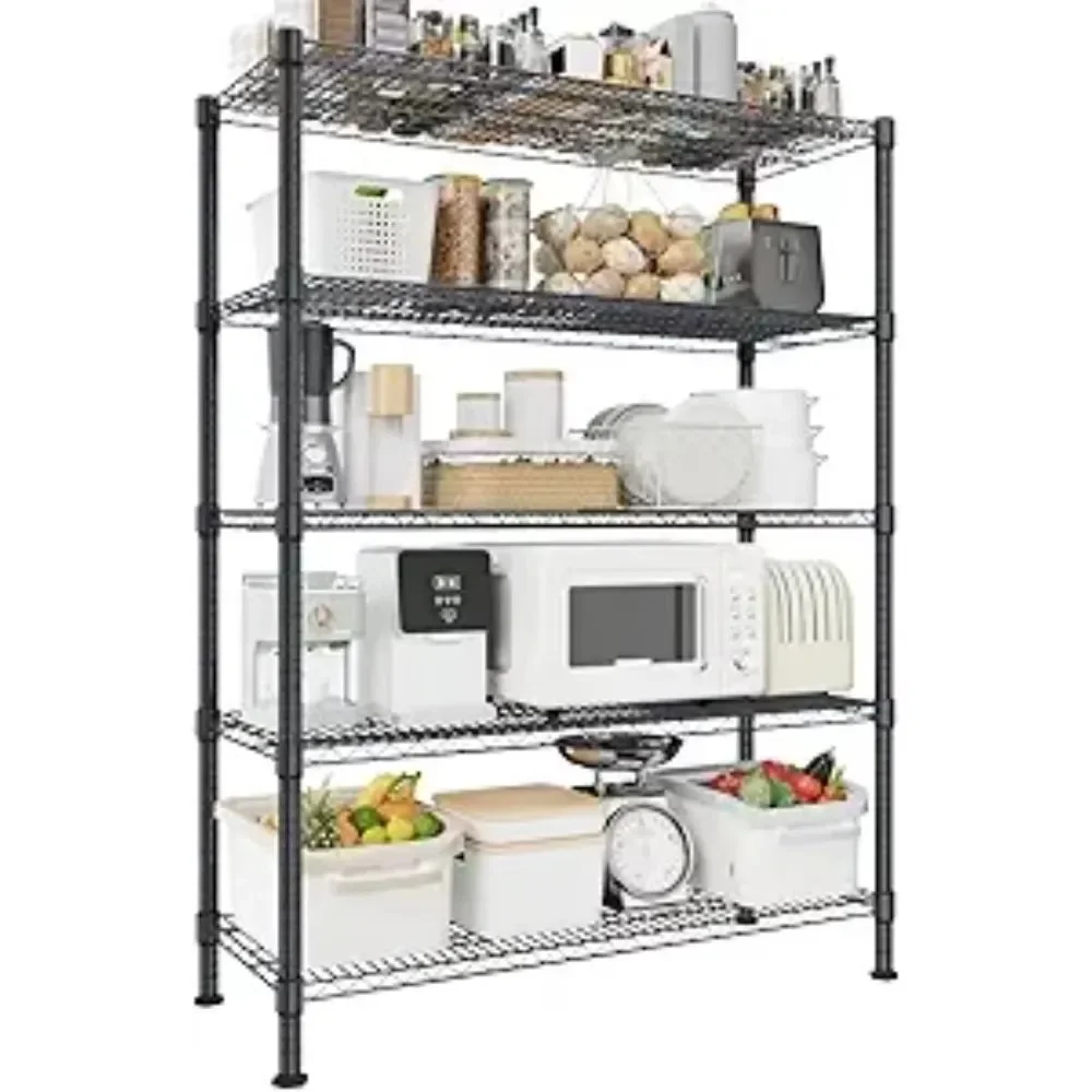 5 Tier Black Storage Racks and Shelving - 48