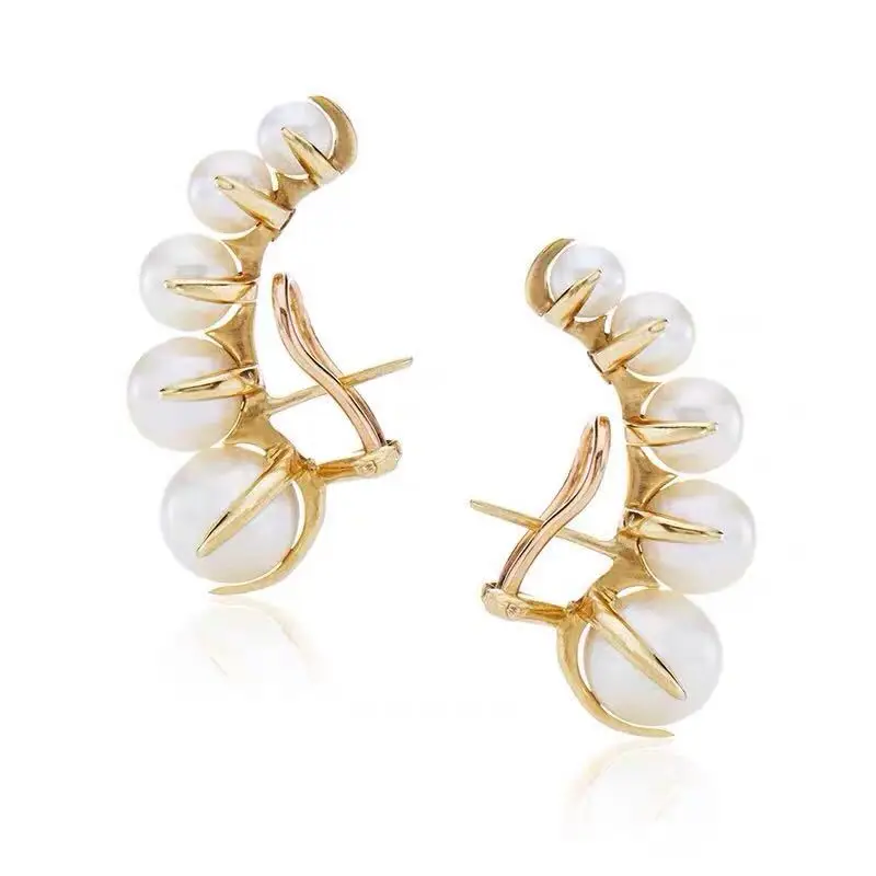 Withered Gradual Pearl Ear Clip Earrings, Feminine Temperament, Socialite Jewelry Earrings Women's Earrings Ear Cuffs