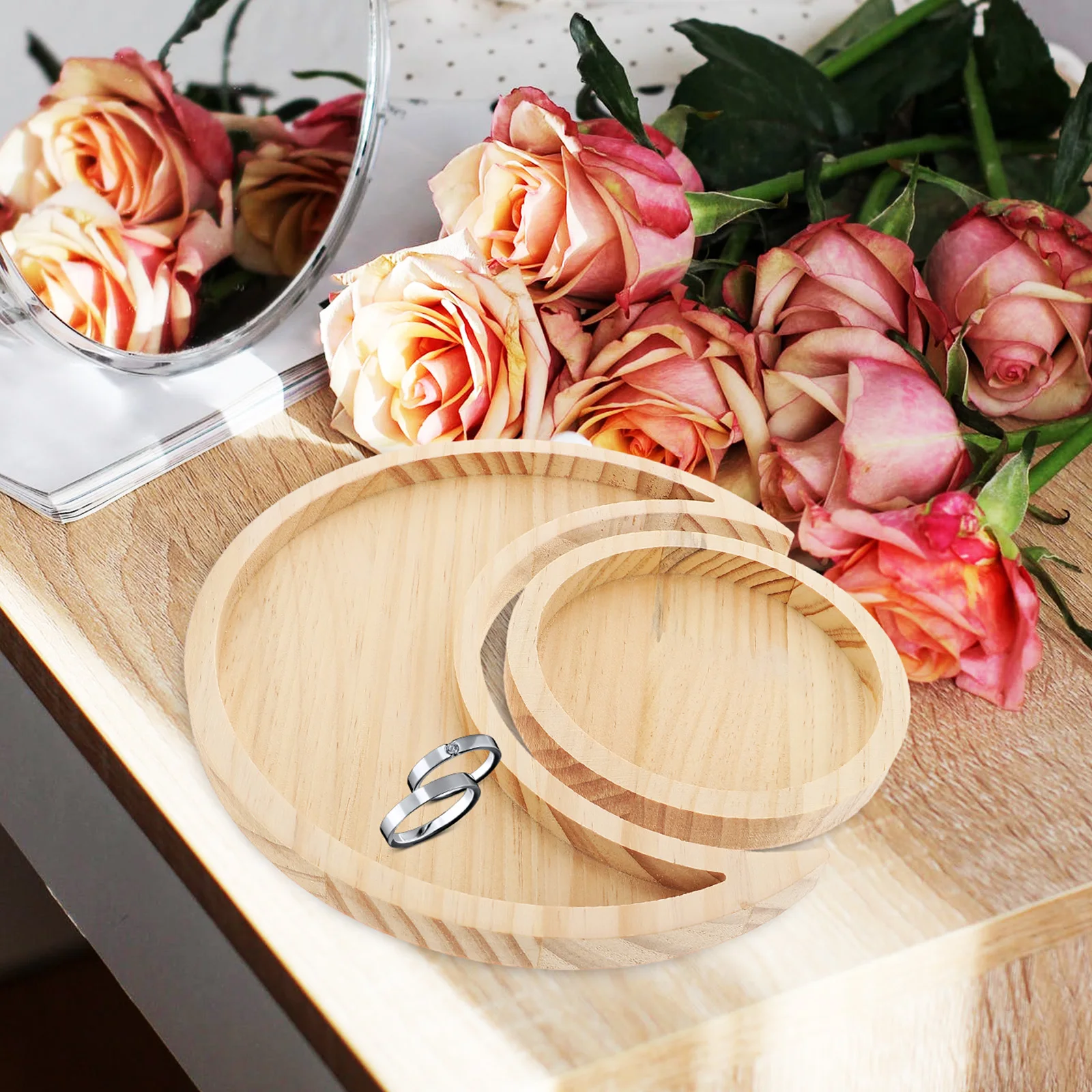 

2pcs Pine Wood Storage Tray Durable Jewelry Dish Decorative Practical Premium Material Long Use Artistic Design Compact Size
