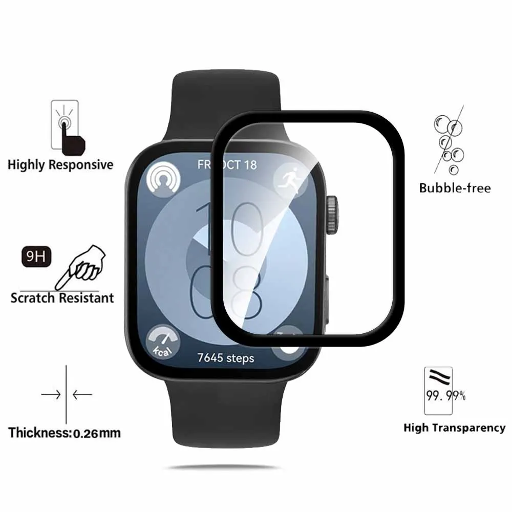 Protector de pantalla de vidrio templado suave curvo completo para Huawei Watch Fit 3 Fit3, accesorios de película para reloj inteligente Huawey WatchFit3, 1-3 piezas