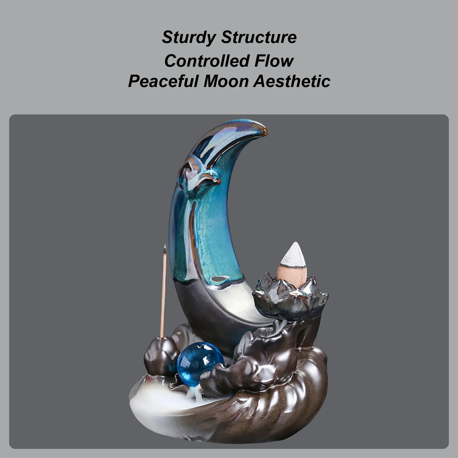 Moon Lotus Leaf Backflow Incense Burner Back Flow Incense Cone Burner Waterfall Ceramic Incense Cone Holder For Home Room