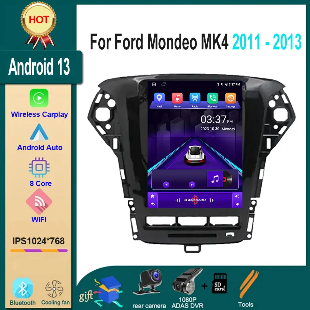 9.7Inch Android 14 Car Radio For Ford Mondeo MK4 2011 - 2013 Auto Multimedia Player 2 Din Vertical GPS Carplay Stereo