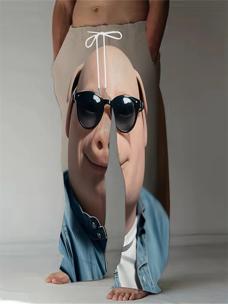 

Funny Pig Face Casual Pants Mens Large Size Fashion Beach Pants Spring And Summer Festival Loose Fit Breathable Drawstring Pants