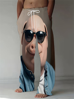 Funny Pig Face Casual Pants Mens Large Size Fashion Beach Pants Spring And Summer Festival Loose Fit Breathable Drawstring Pants