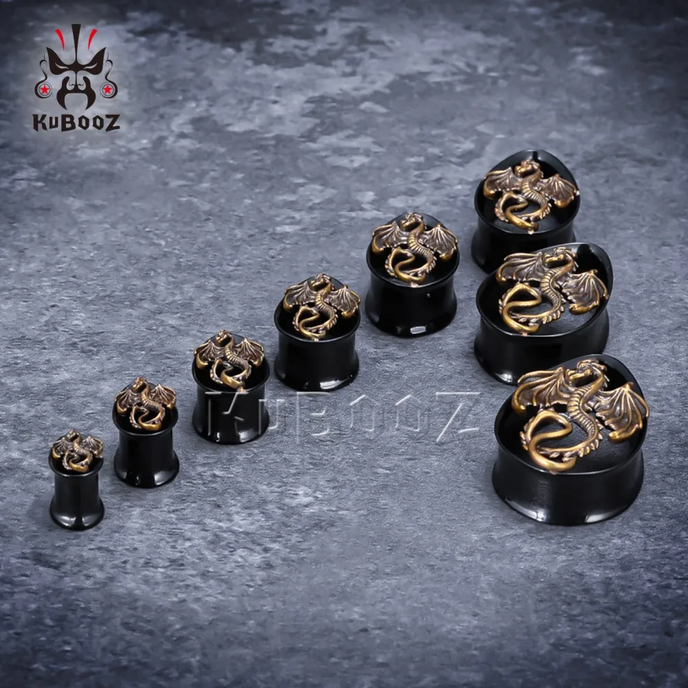 KUBOOZ Trendy Stainless Steel Fiery Dragon Ear Tunnels Plugs Expander Earrings Gauges Body Jewelry Piercing Stretchers 2PCS