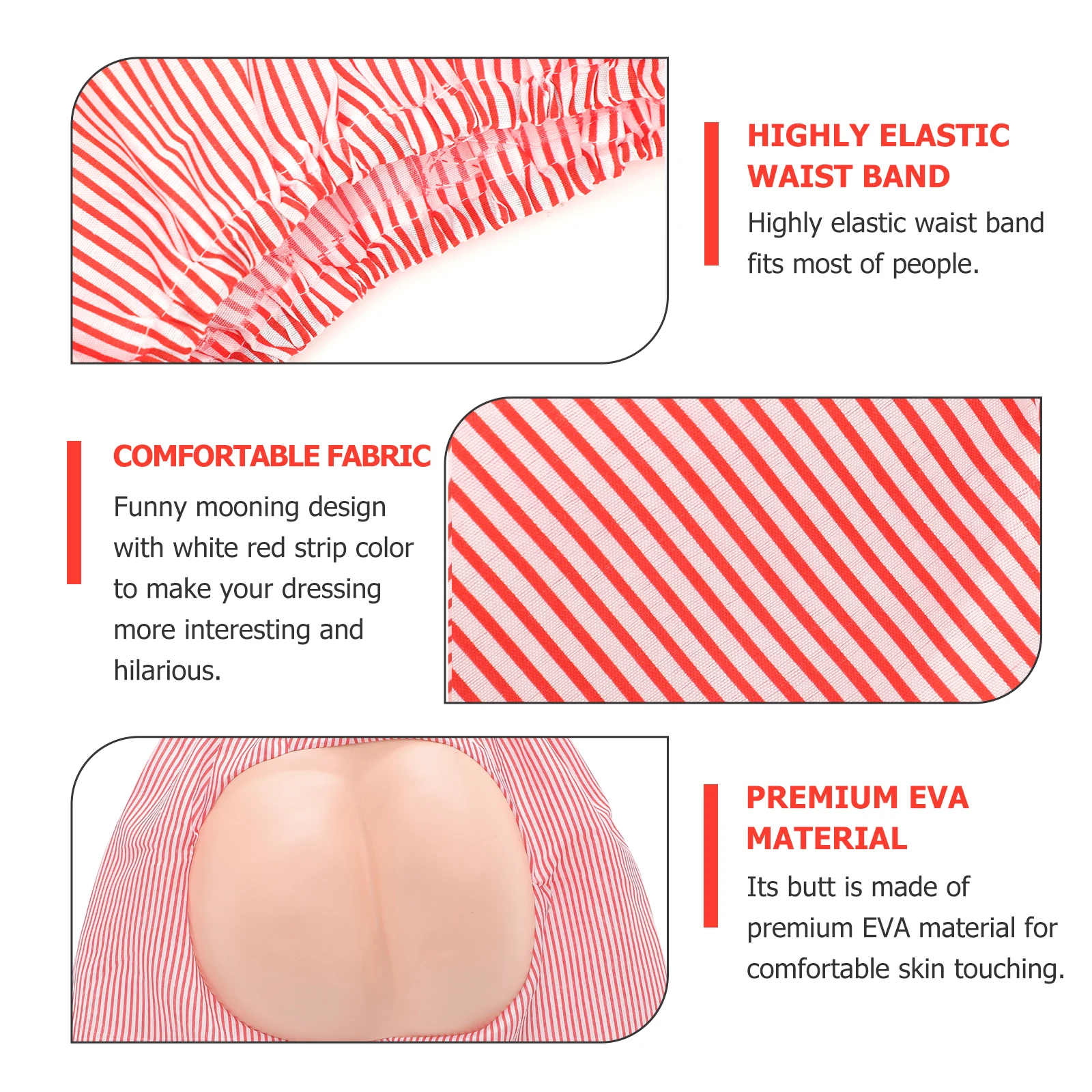 

Adult Red White Stripe Mooning Shorts Butt Costume Bottoms Funny Halloween Eva Butt Design Elastic Waistband