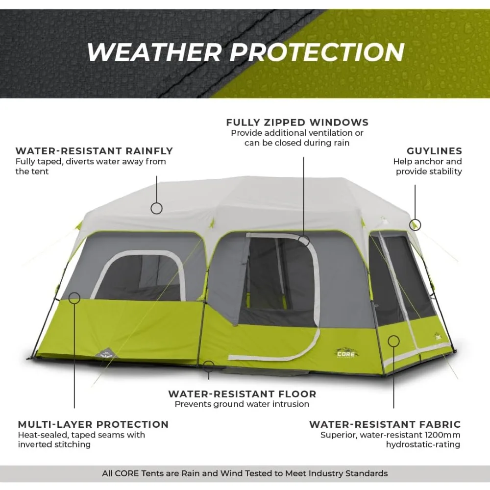 9-persoons Instant Cabine Tent - 14 'X 9', Groene Kampeertent