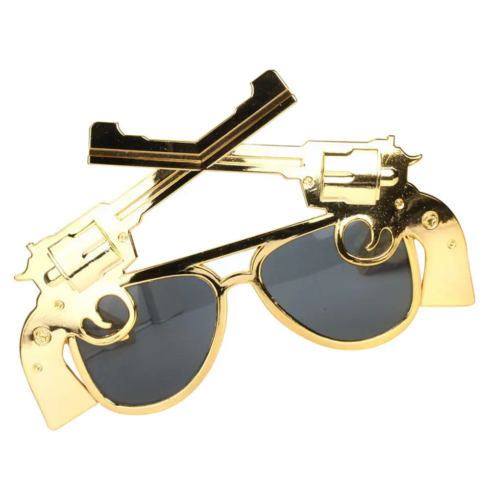 

Funny Dance Party Shooter Shaped Glasses Eyeglasses Golden Lightweight Makeup for Masquerade Theme Festival Props