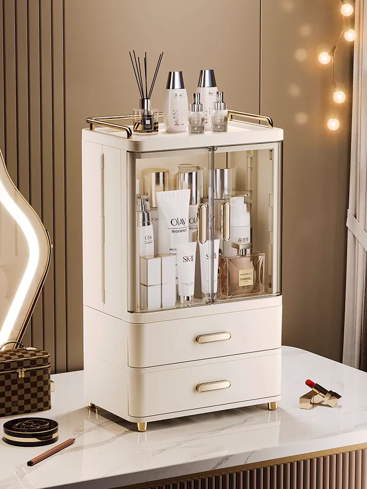 

Двухдверный ящик для хранения косметики большой емкости, настольный роскошный органайзер для маски большого размера, органайзер для духов Ra Ele Cr Sle