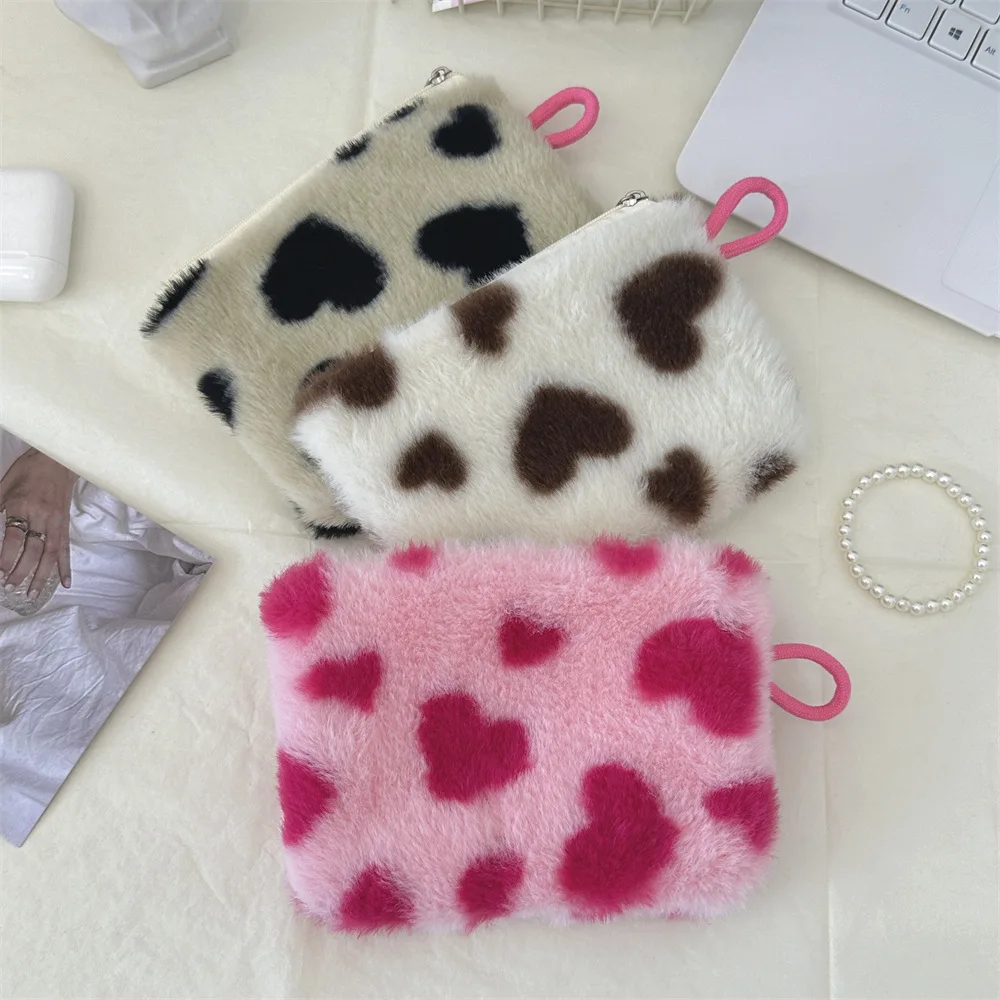 Plush Love Lipstick Makeup Bag, Travel Girl Handbag, Key Wallet ID Bag, Bluetooth Earphone Storage Bag