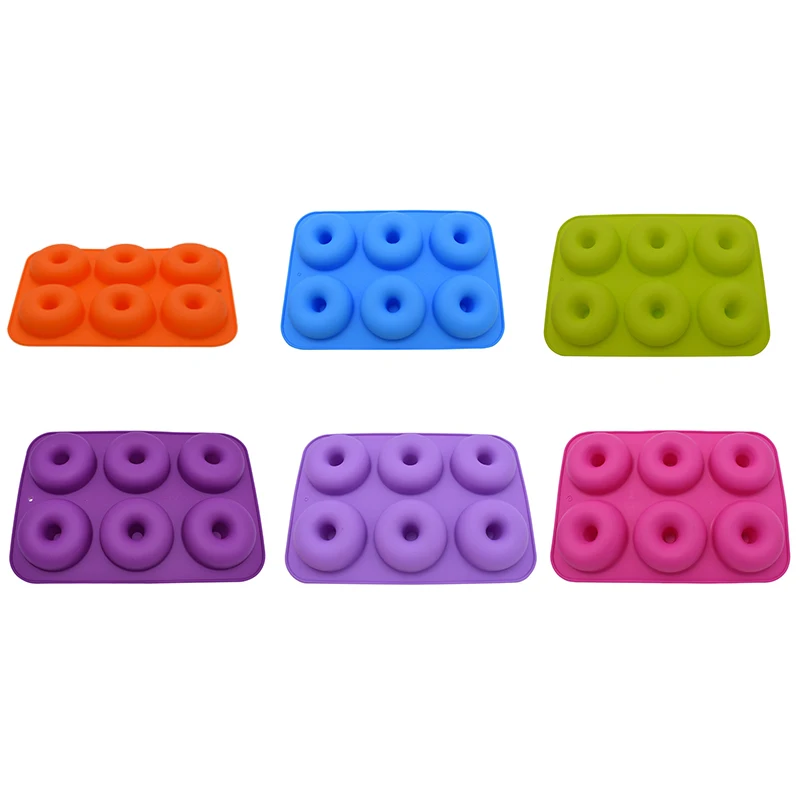 Six Lattice Multicolor Donut Baking Tool Kitchen Cake Mold Brightly Colored Silicone Donut Baking Pan Mould