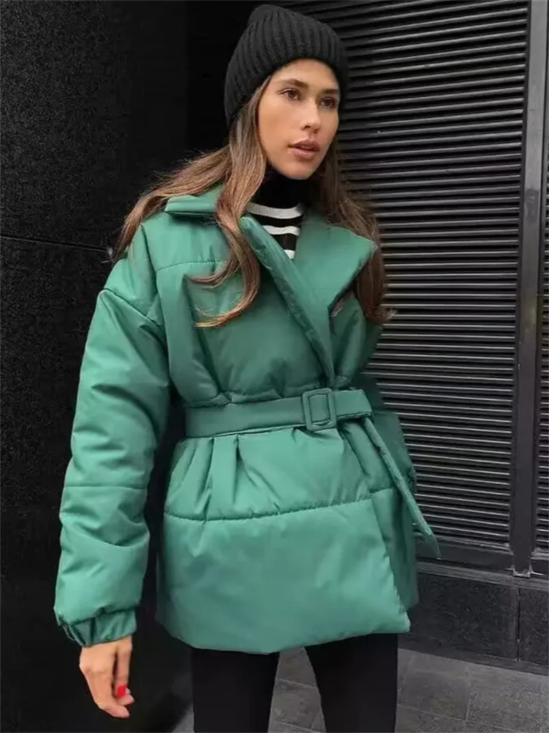 Parka d'hiver avec poches à revers pour femme, veste rembourrée en coton à manches longues et col en V, à la mode, chaude et solide, vêtements d'extérieur pour la neige