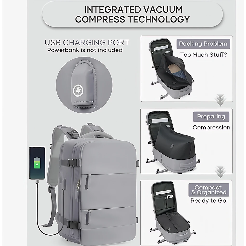 حقيبة ظهر للأمتعة اليدوية للنساء والرجال والأعمال التجارية والكمبيوتر المحمول حقيبة السفر مقاومة للماء مقاس 32 × 20 × 42 سم #3