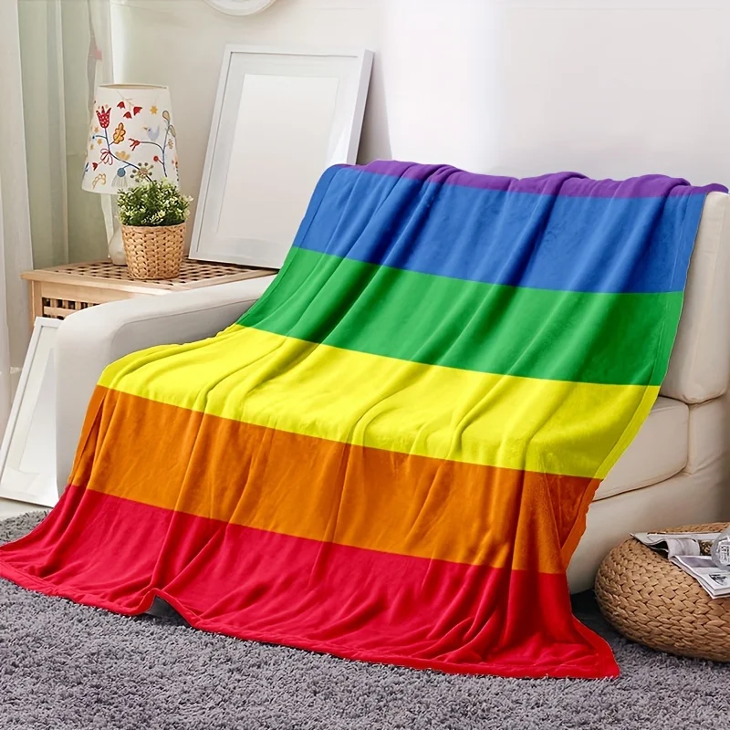 1pc Super Soft Individual Flannel Rainbow Blanket - Perfect Christmas Gift Comfortable Air Conditioning