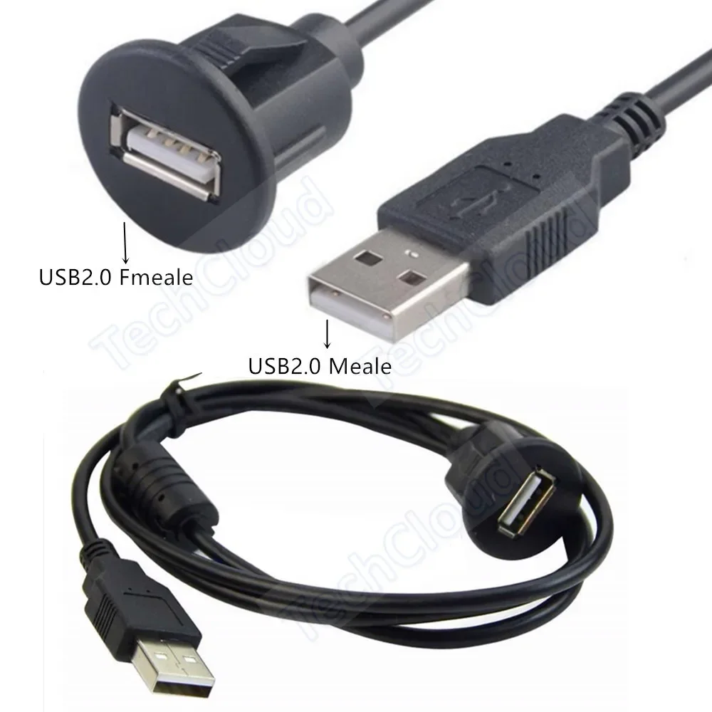 5Gbps USB Waterproof Embedded Dashboard Panelcharge cable USB 3.0 Port Male to Female Car Motorcycle charge Extension Cable