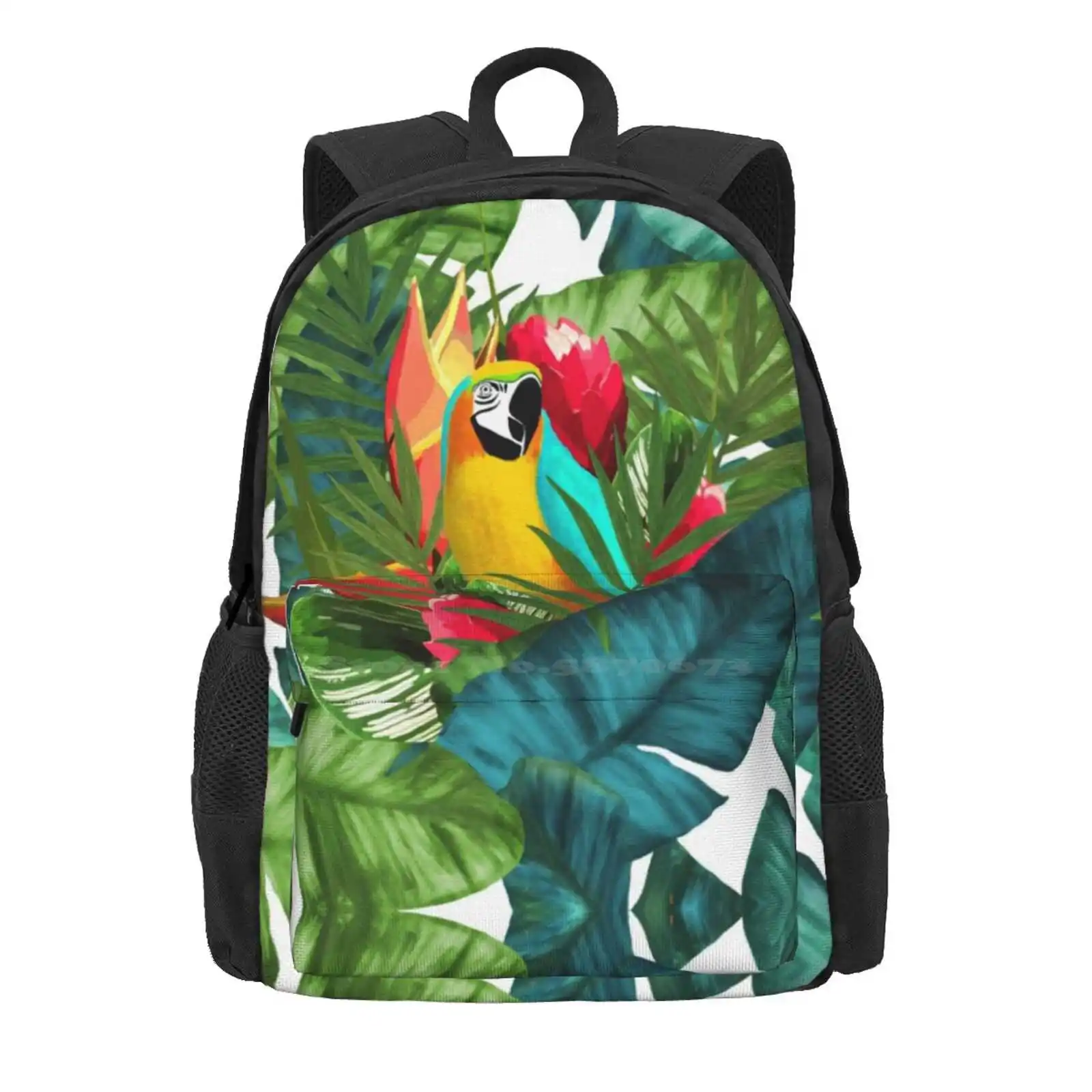 Fresh Parrot Tropical Banana Leaves Bouquet Hot Sale Schoolbag Backpack Fashion Bags Banana Leaves Parrot Lovers Birds Bird