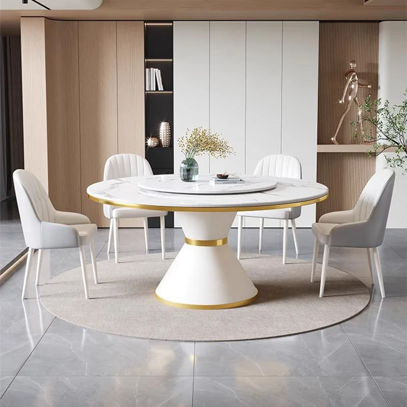 

Salon Living Room Table Kitchen Modern Rotator Italian White Mobile Dining Table Round Luxury Mesa De Jantar Furniture Home