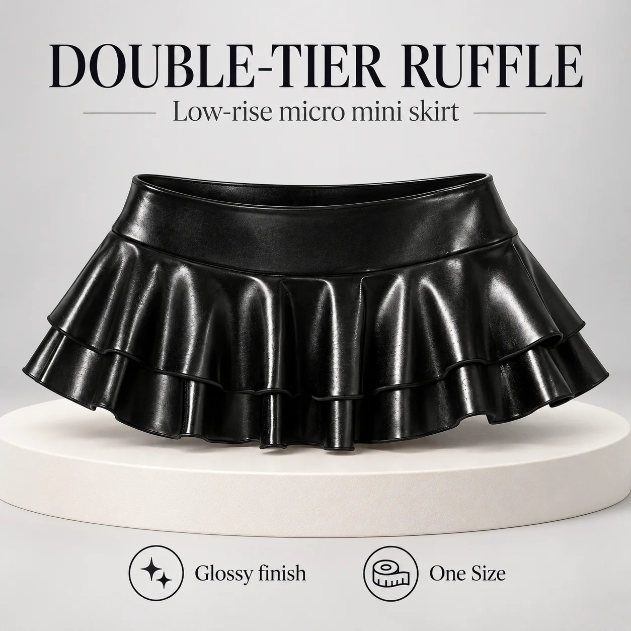 Women's Shiny Faux Leather Micro Mini Skirt Low Rise Double Tier Ruffle ...