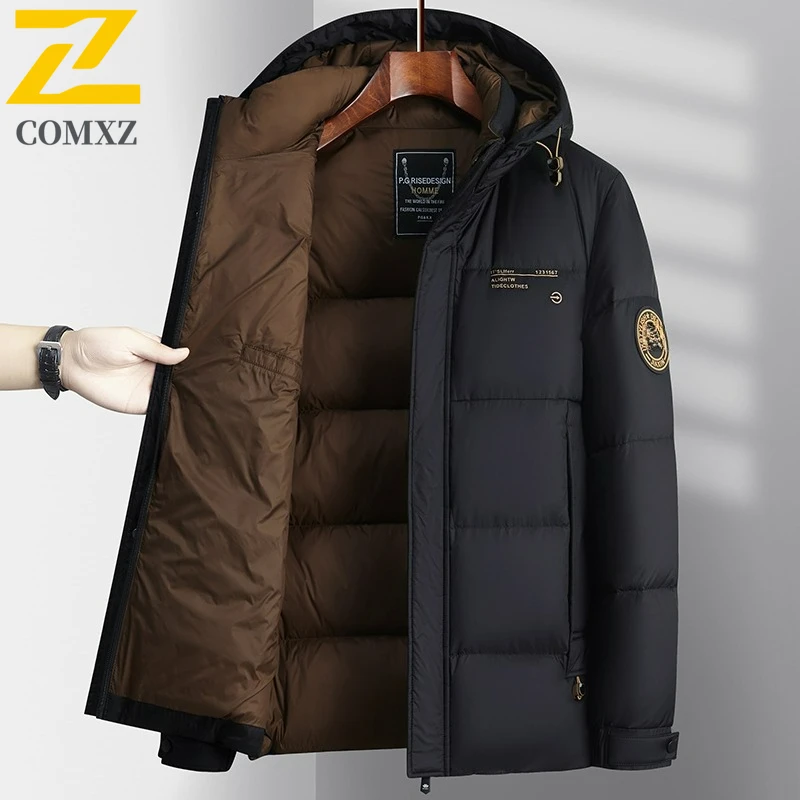 COMXZ Men Short Down Jacket Thicken Commute Office Lightweight Puffer Coat Fashion Detachable Hood Travel Windproof Winter Coats