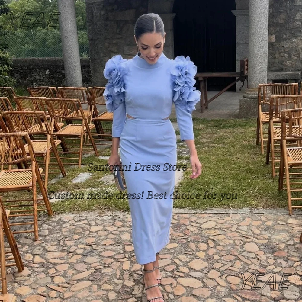 

Santorini High Collar Prom Dresses Flowers Three Quarter Evening Party Women Wear Customized Dress for Special Occasions