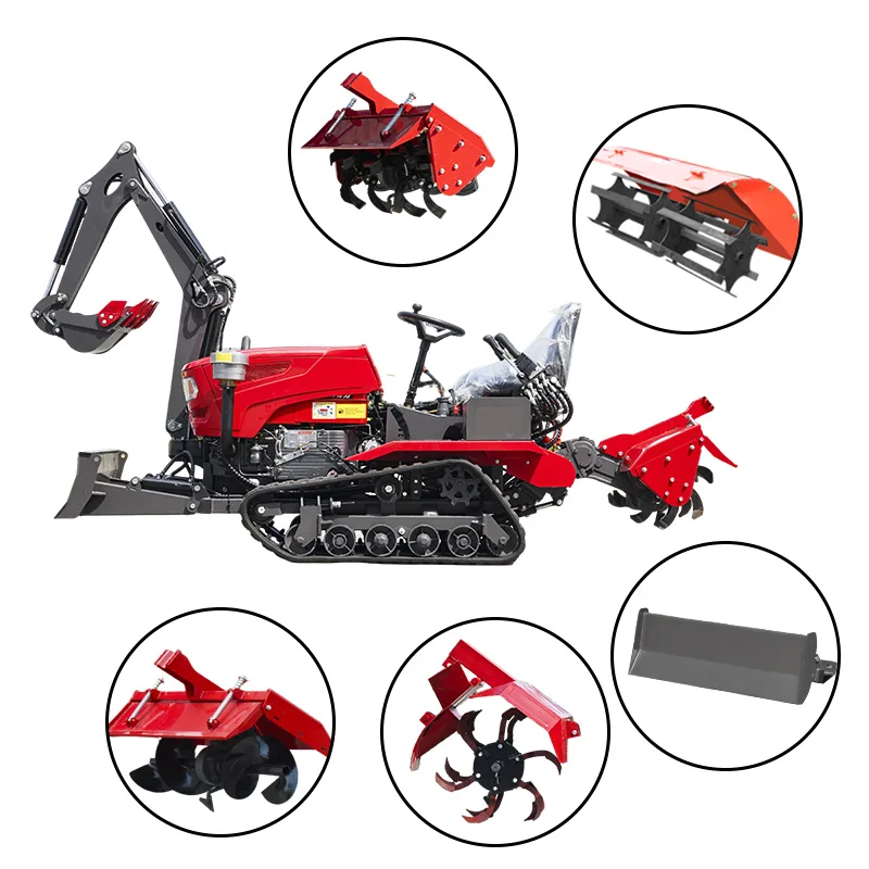 35HP 50HP Crawler Tractor Diesel with Backhoe Multifunctional Tractor Mini Farm Rotary Tiller Cultivator Agricultural Machine