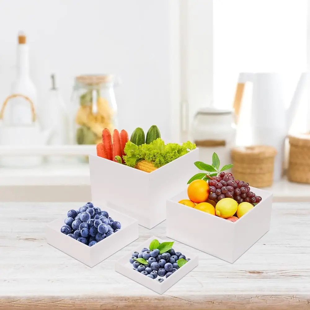 4 Pcs Acrylic Risers For Display White Risers Buffet Risers Dessert Display Stand Hollow Bot 4 Different Size Cube Acrylic