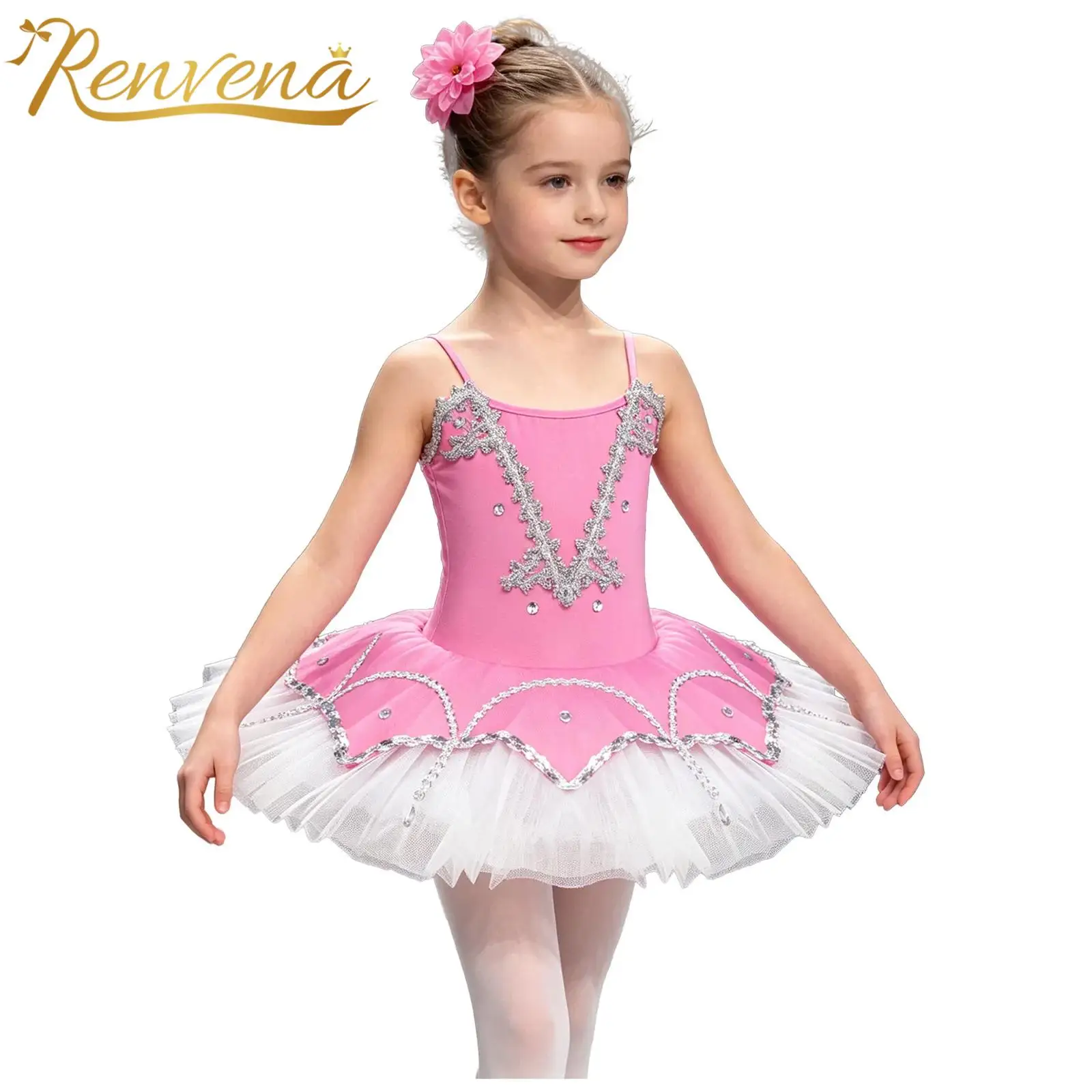 Kids Girls Layered Tutu Dance Dress Ballet Gymnastics Leotard Dresses Braid Trim Sleeveless Princess Party Performance Costume