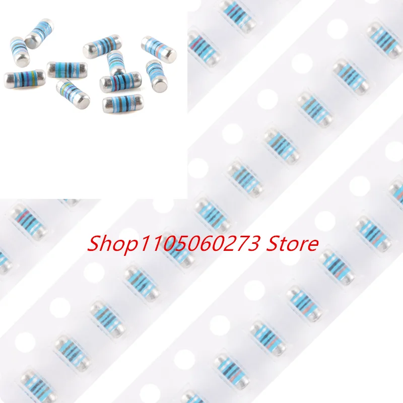 100 peças, 0204 patch filme de metal precisão resistência MELF 1%. 10r100r1k2k3k4.7k5.1k10k 100k 1mΩ Gama completa de valor de resistência