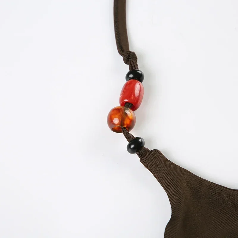 أزياء عارضة عطلة نمط المرأة الرسن قمم الصلبة عارية الذراعين نحيل الرسن الديكور الرجعية البلوزات الجديدة