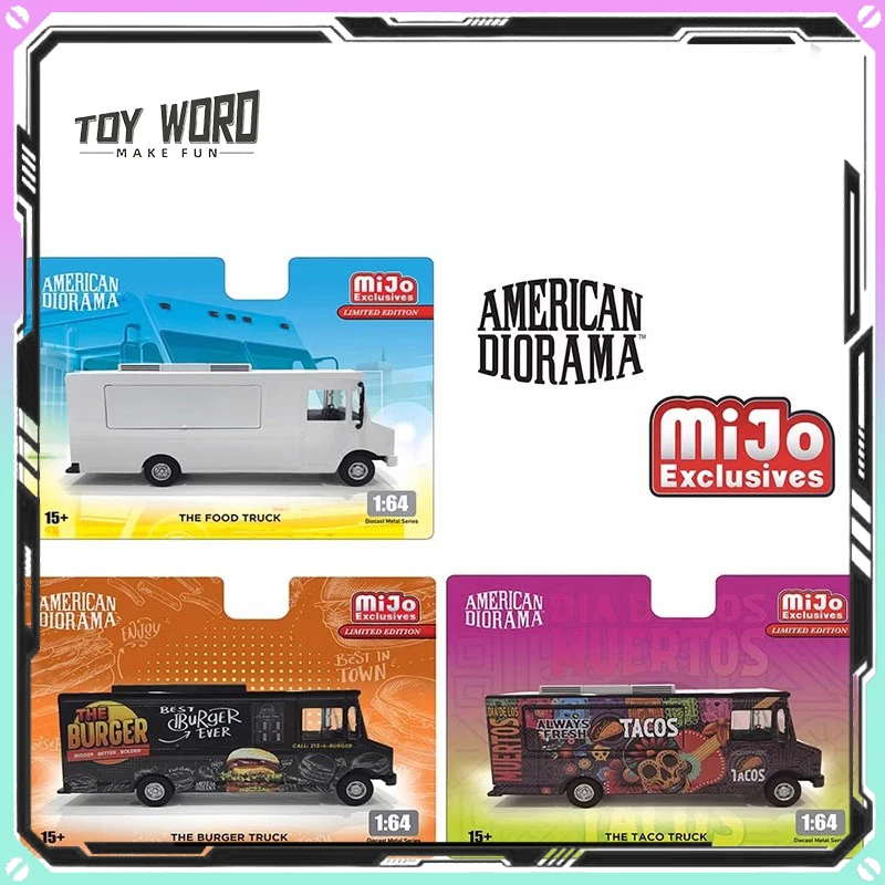 Americano Diorama Mijo Excusives Cars modelo 1/64 camión de comida rápida camión de pollo hamburguesa camión de comida modelo personalizado colección regalo