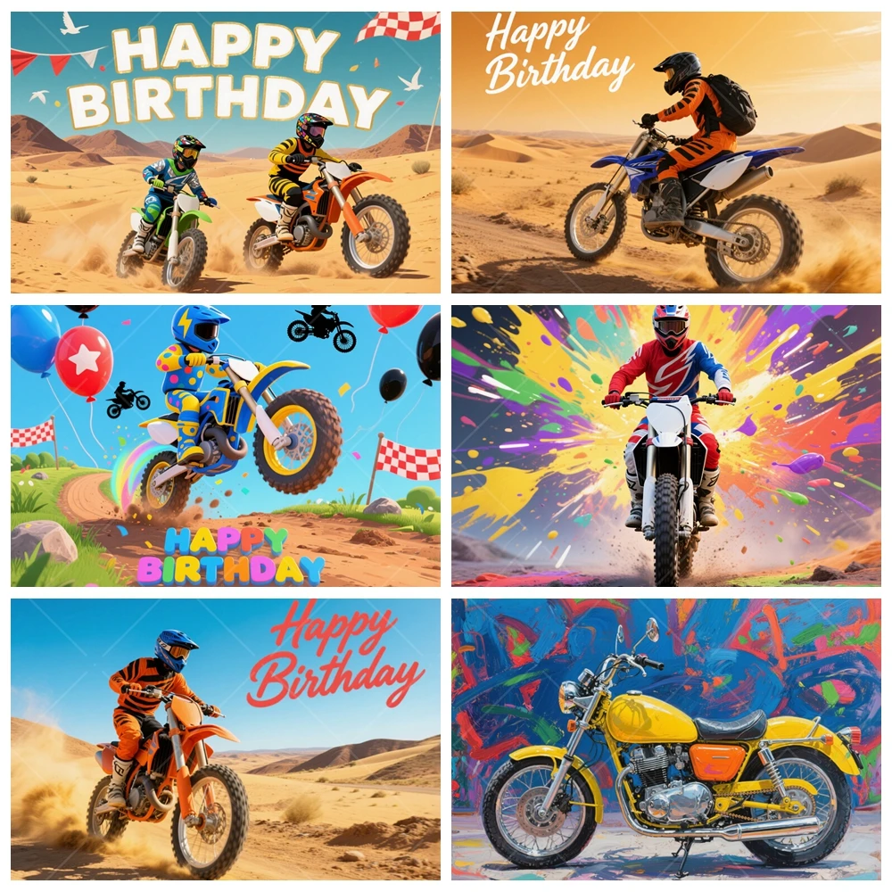 Motocross Racing Birthday Party Backdrop Dirt Bike Ramp Number Plate Goggle Neon Custom Photo Booth Boys Kids Cake Banner Decor