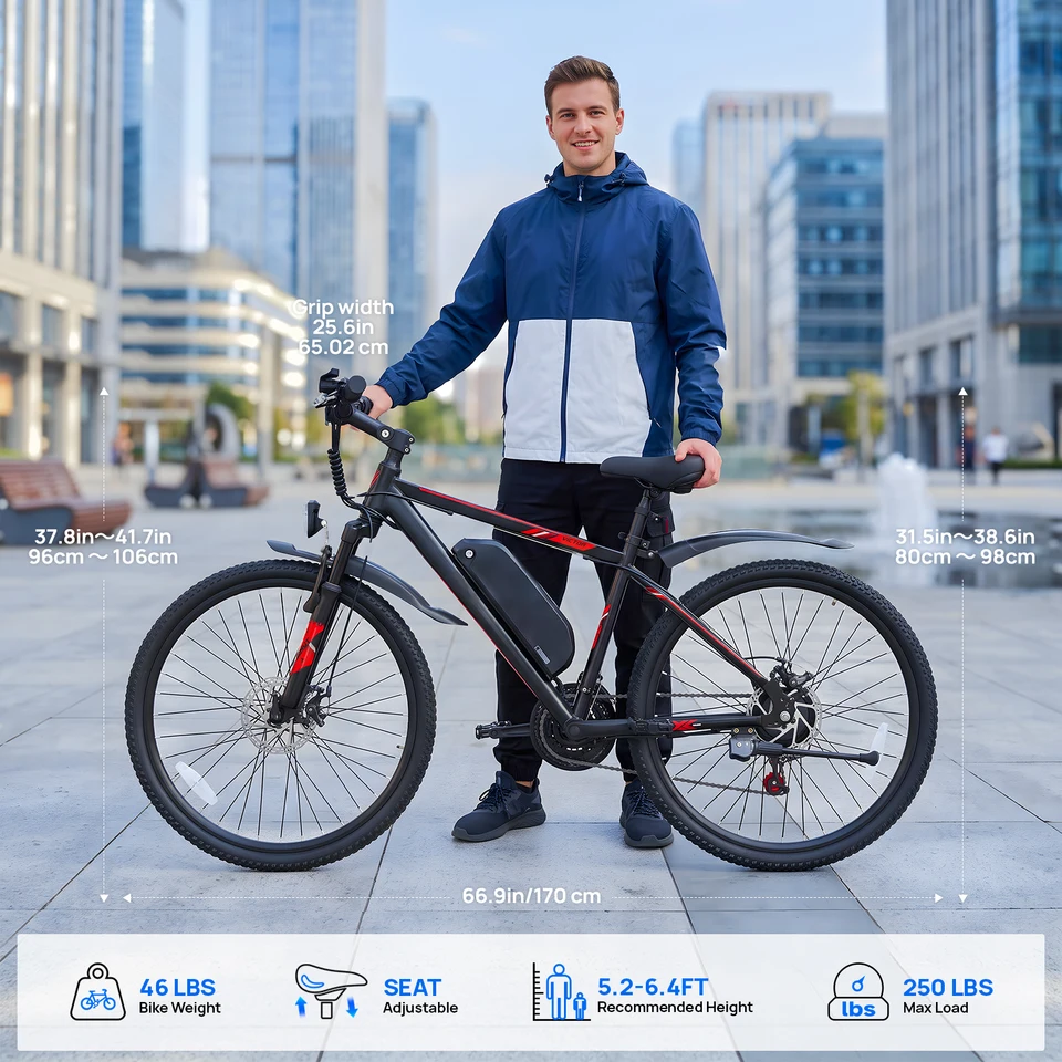 QNUT Victor Electric Bike Adults Electric Bicycle Peak 1000W 36V 7.8AH&10.4AH E Bike 26' Fat Tire Mountain Bike 20mph Electric Dirt Bike image 14
