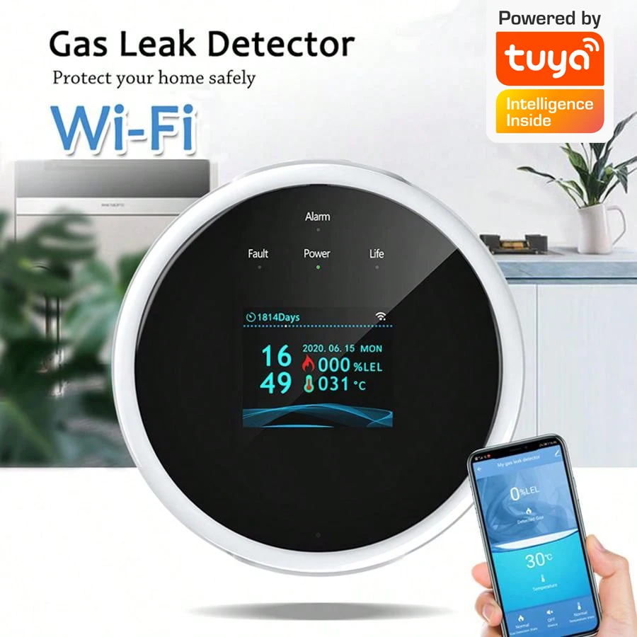 2.4G WiFi Gas Alarm Sensor Combustible Gas Detector Works With Tuya/Smart Life APP Information Push For Home Alarm System
