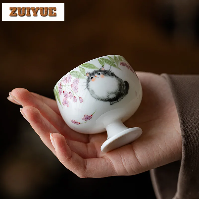 75 مللي دمية مرسومة باليد القط عالية القدم مرسومة باليد القط فنجان الشاي وعاء الشاي التقليدي عينة فنجان شاي التأمل كوب Jianzhan طقم شاي #3