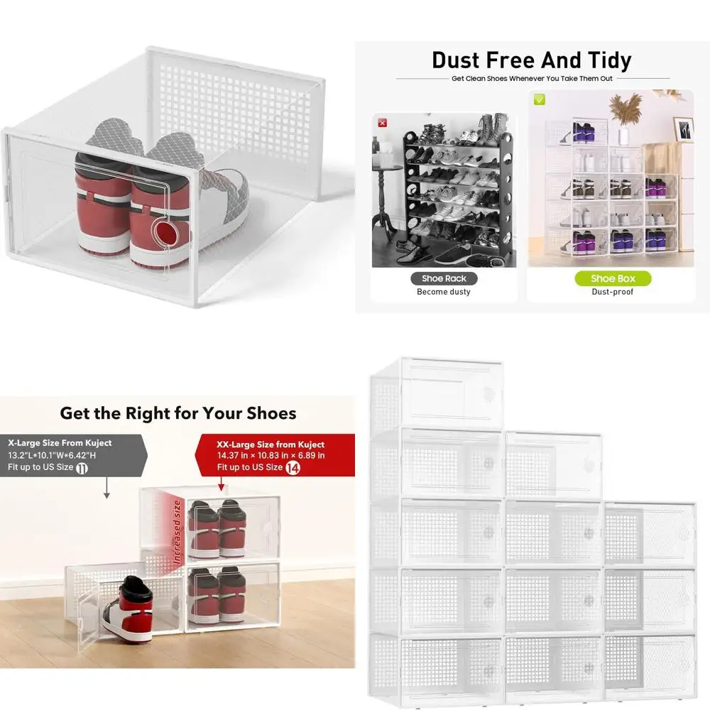 

Прозрачные пластиковые коробки для хранения обуви — штабелируемые органайзеры на 12 упаковок, альтернативная полка для обуви, ящики для хранения кроссовок и игрушек для дома, Whi