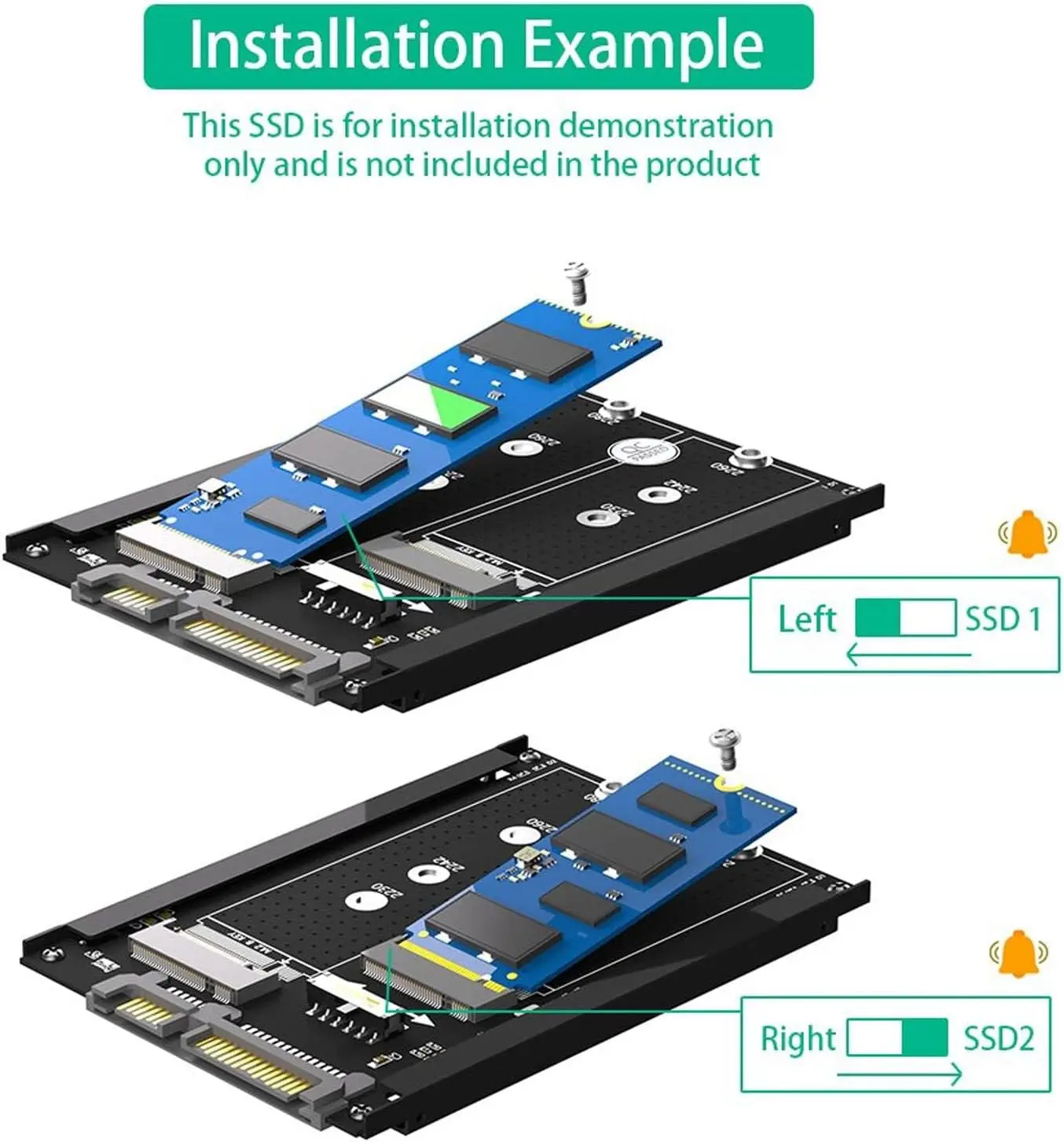 Dual M.2 SSD to 2.5inch Adapter 6Gbps, B M Key M.2 to 2.5 III Enclosure for 2230/2242/2260 with Frame Bracket,Transparent to OS