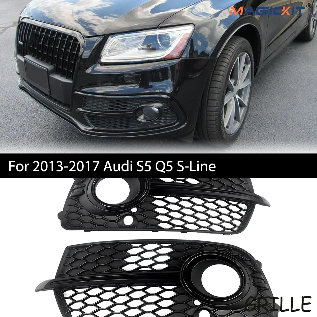 

For 2013-17 Audi S5 Q5 S-Line Front Bumper Fog Light Grille Cover with Black Trim car accessories